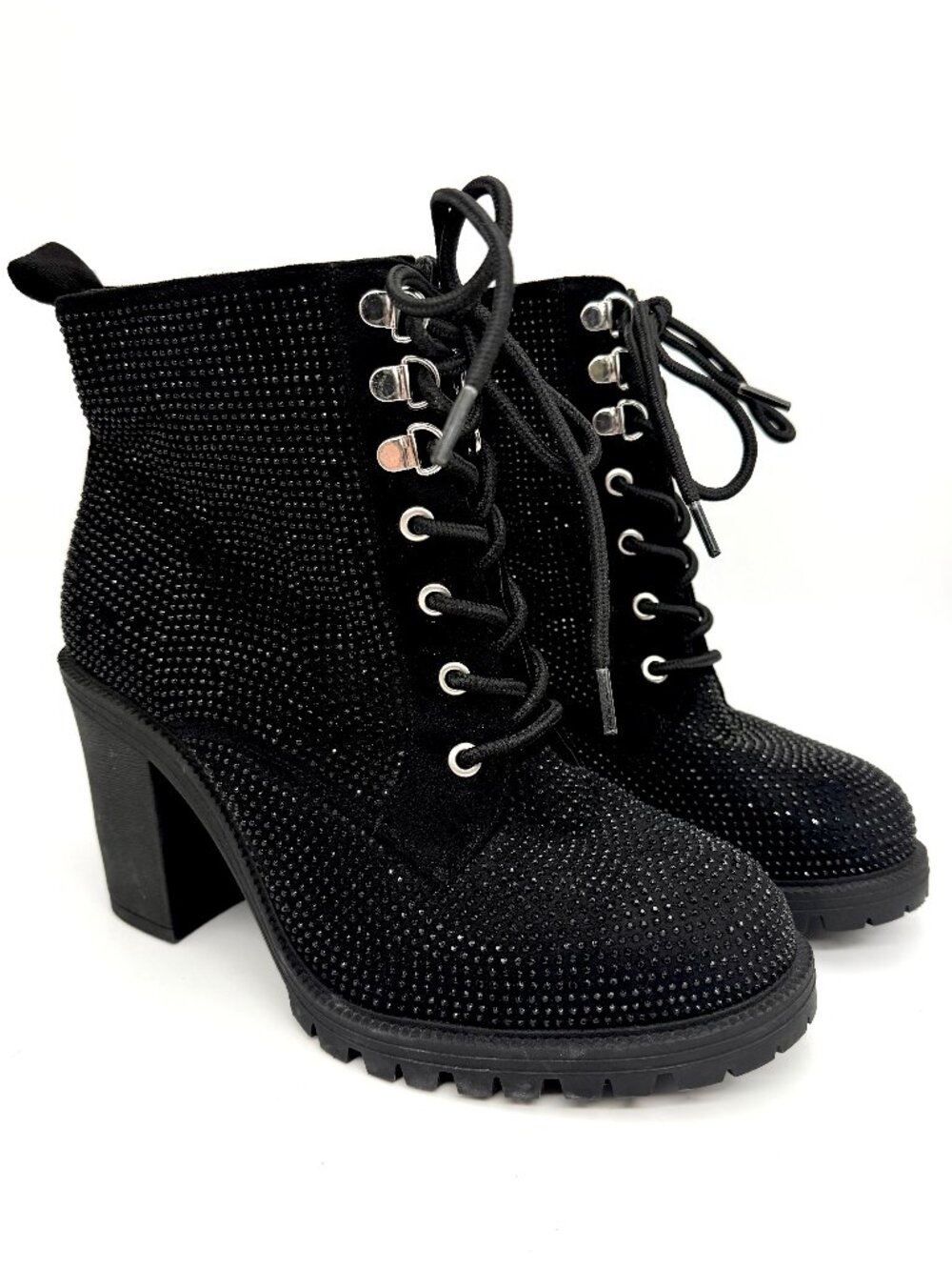 New Torrid Black Rhinestone Chunky Ankle Boots - Size 8